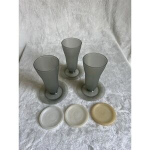 Three VTG 5" Smoke Gray‎ Plastic Tupperware Dessert Parfait Cups With Lids